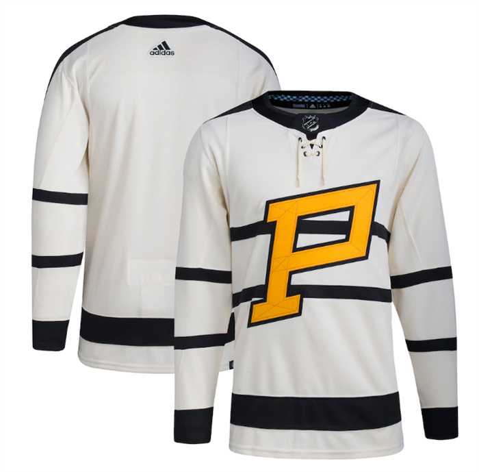 Men%27s Pittsburgh Penguins Blank Cream 2023 Winter Classic Stitched Jersey Dzhi